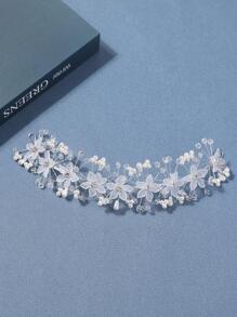 1 件女士花朵和仿珍珠装饰时尚发珠派对优雅万圣节发带头巾头带吸汗带 - 白色 - 查看 2