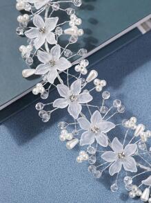 1 件女士花朵和仿珍珠装饰时尚发珠派对优雅万圣节发带头巾头带吸汗带 - 白色 - 查看 5