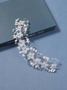 1 件女士花朵和仿珍珠装饰时尚发珠派对优雅万圣节发带头巾头带吸汗带 - 白色 - 查看 3