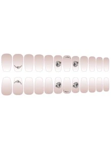 24pcs Coffin Shaped Ombre Milky White Rhinestone Nail Strips With 1pc Double-Sided Adhesive Tape