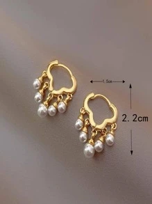 1雙時尚不銹鋼珍珠流蘇耳墜適合女士日常裝飾 - 金黃色 - 查看 3