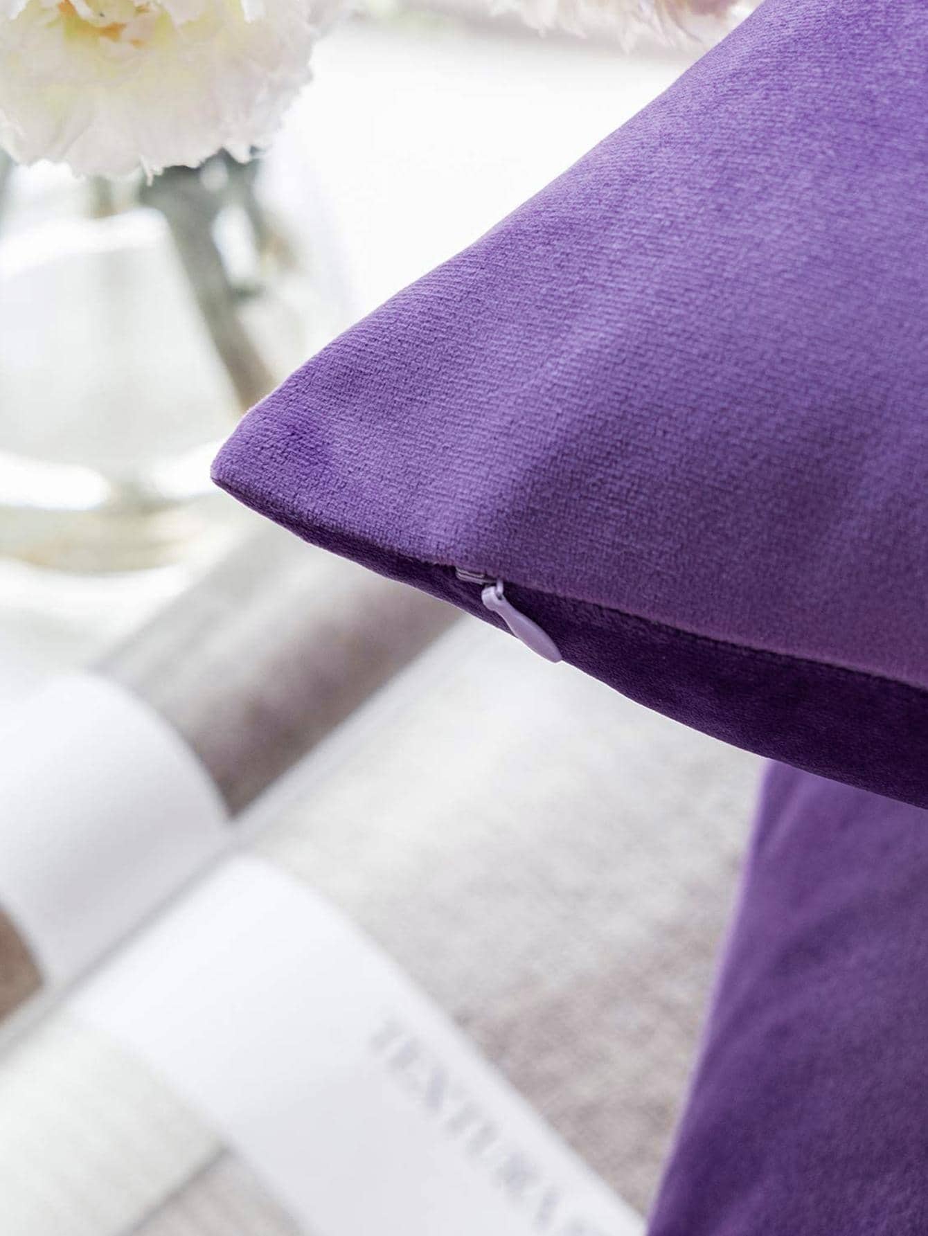 1 件天鵝絨裝飾抱枕套,適用於沙發床汽車的柔軟方形墊套,18x18 英寸,薰衣草色(不含枕芯) - 紫色 - 查看 5