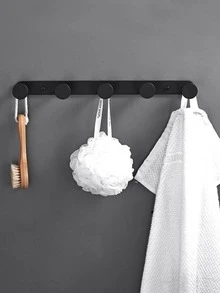 1pc Solid Color Wall Hook, Black Stainless Steel Bath Ball Storage Hook For Household - Black - View 3