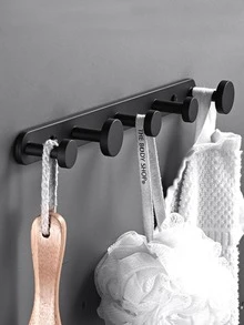 1pc Solid Color Wall Hook, Black Stainless Steel Bath Ball Storage Hook For Household - Black - View 4