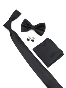 Men Minimalist Business Tie Accessory Set For Party - Black - View 1