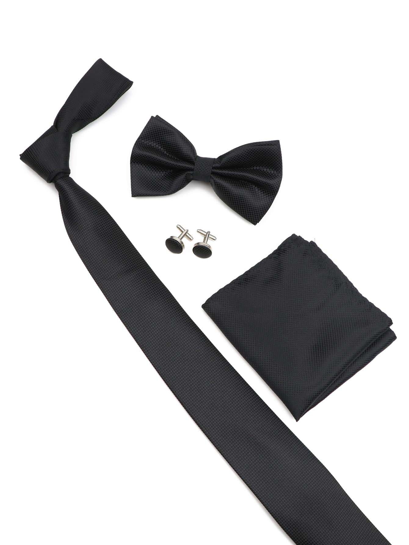 Men Minimalist Business Tie Accessory Set For Party - Black - View 1