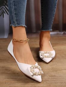 Giày bệt ba lê thời trang cho nữ, Giày bệt trang trí bằng ngọc trai giả - trắng - Xem 2