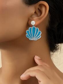 1雙時尚人造珍珠裝飾貝殼耳墜適合女士適用於禮品 - 彩色 - 查看 2