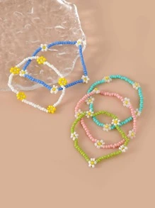 5 piezas/set Pulsera con cuenta de moda con diseño de flor para mujeres para decoración diaria - Multicolor - Ver 2