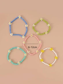 5 piezas/set Pulsera con cuenta de moda con diseño de flor para mujeres para decoración diaria - Multicolor - Ver 4