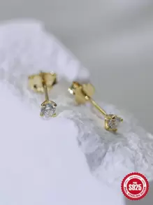 1雙精美方晶鋯石裝飾銀耳釘適合女士日常裝飾