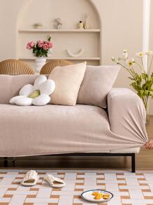 1pc Chenille Solid Color All Season Universal Stretch Slouchy Sofa Cover, Anti-Slip One-Piece Sofa Slipcover Full Wrap Sofa Protector, Fit For 1/2/3/4 Seater Sofa (With 1 Pillow Case Included)
