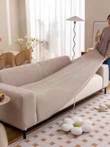 1pc Chenille Solid Color All Season Universal Stretch Slouchy Sofa Cover, Anti-Slip One-Piece Sofa Slipcover Full Wrap Sofa Protector, Fit For 1/2/3/4 Seater Sofa (With 1 Pillow Case Included)