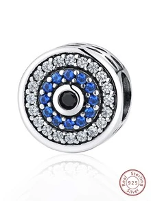 1pc Exquisite Cubic Zirconia Eye Design Silver DIY Bead For Women For DIY Jewelry Making - Silver - View 1
