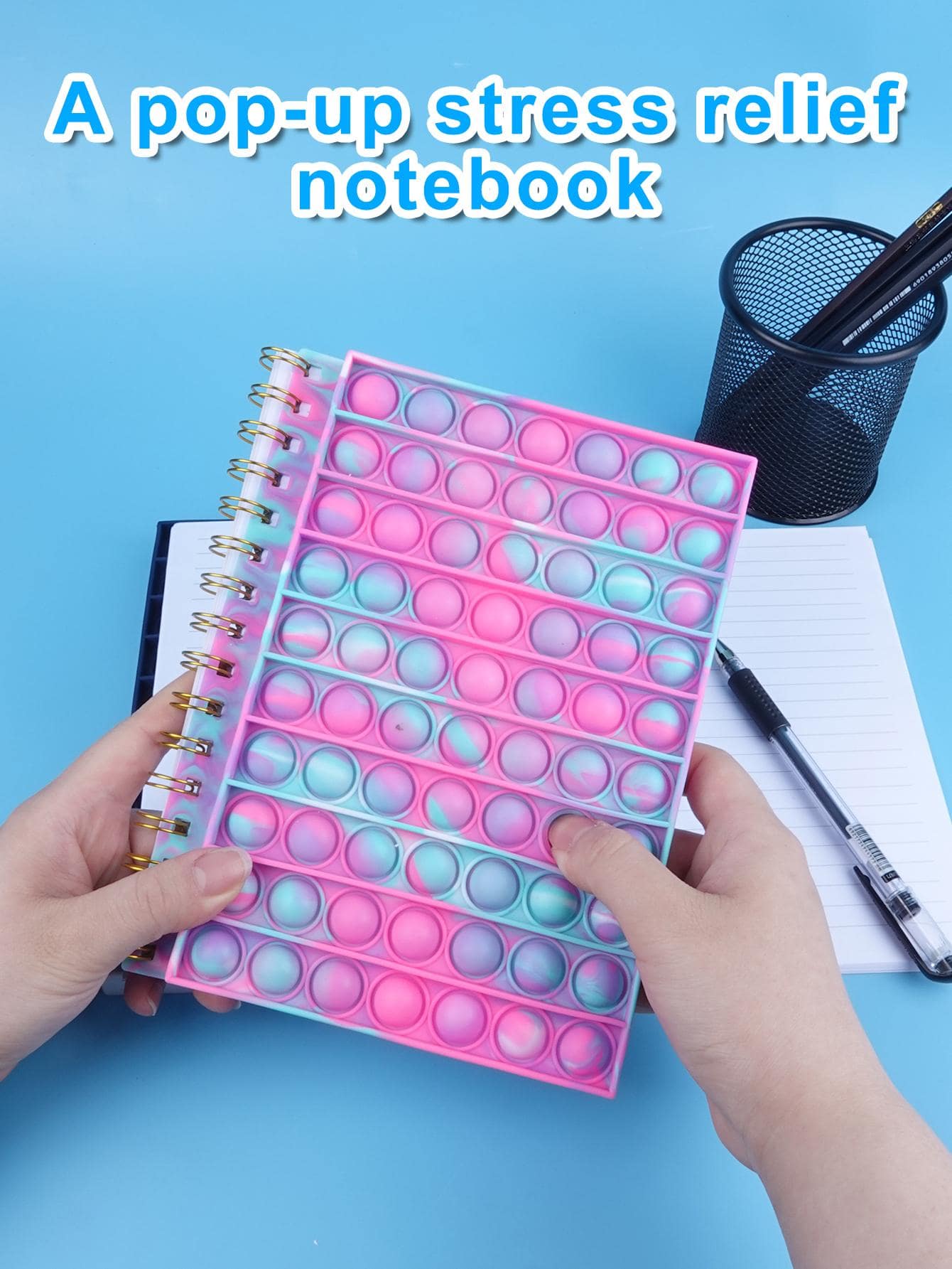 1pc Color Block Pop Bubble Spiral Notebook, Creative Portable Multi-purpose Journal Notebook For School, Student, Office - Pink - View 1