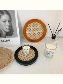 1pc Rattan Jewelry Tray, Minimalist Two Tone Jewelry Tray For Home - Black - View 4