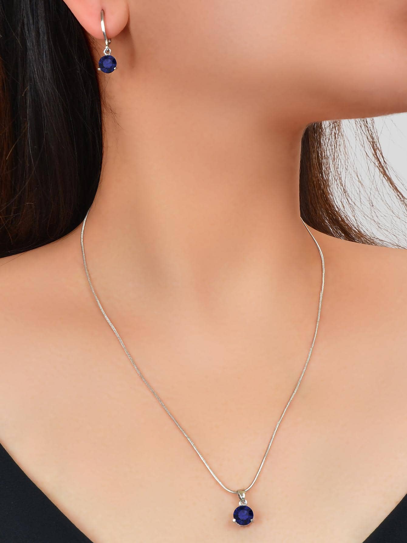 1pc Exquisite Cubic Zirconia Decor Round Pendant Necklace & 1pair Drop Earrings For Women For Party