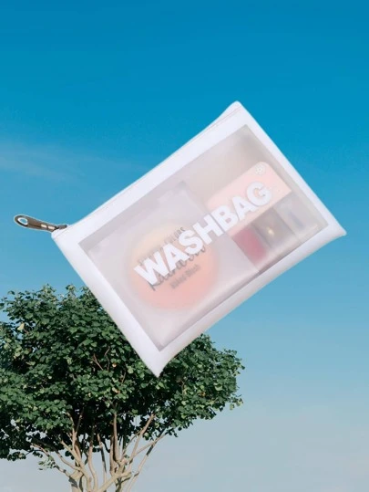 Letter Graphic Make Up Bag Waterproof Clear PVC Makeup Bag