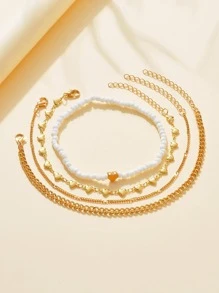 4入组/套時尚玻璃愛心裝飾腳錬適合女孩適用於假日派對禮品 - 彩色 - 查看 3