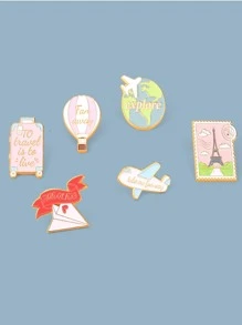 6pcs/set Cartoon Airplane & Hot Air Balloon Design Brooch - Multicolor - View 2