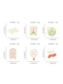 6pcs/set Cartoon Airplane & Hot Air Balloon Design Brooch - Multicolor - View 3