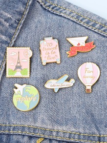 6pcs/set Cartoon Airplane & Hot Air Balloon Design Brooch - Multicolor - View 1