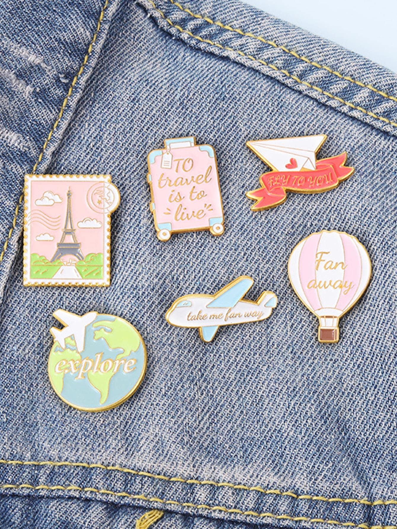 6pcs/set Cartoon Airplane & Hot Air Balloon Design Brooch - Multicolor - View 1