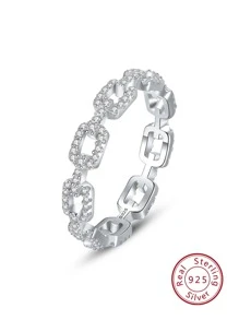 1pc Glamorous Cubic Zirconia Decor Chain Design Silver Ring For Women For Party - Silver - View 1