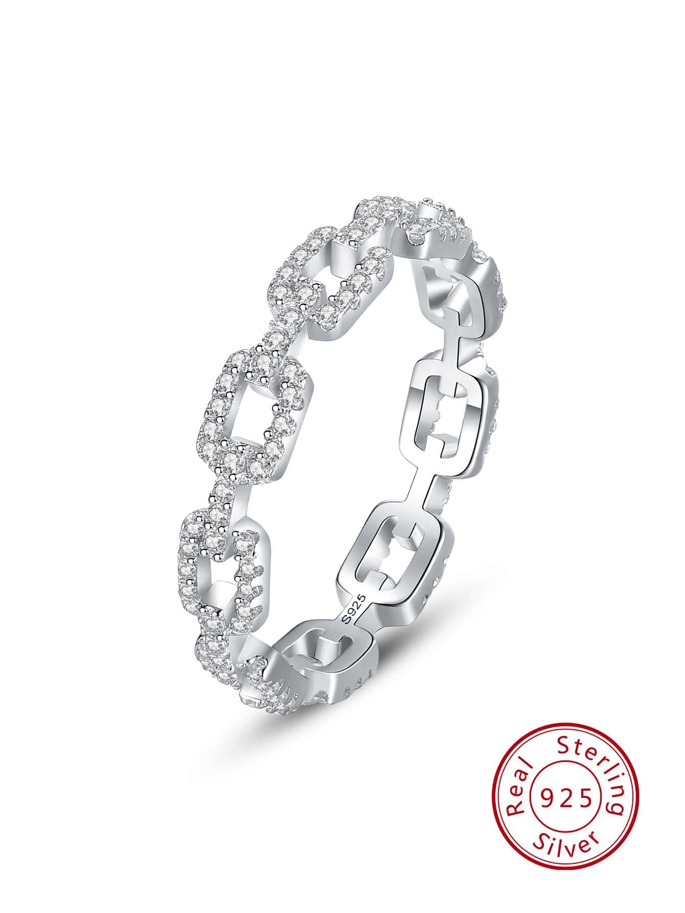 1pc Glamorous Cubic Zirconia Decor Chain Design Silver Ring For Women For Party - Silver - View 1