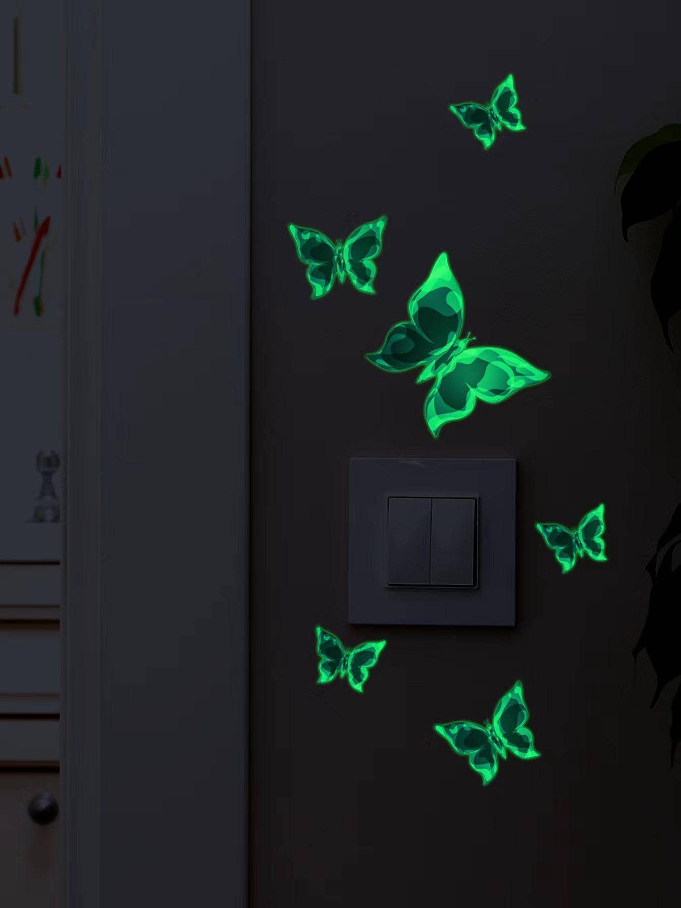1 miếng dán tường hình con bướm phát sáng trong bóng tối - màu xanh lá - Xem 1