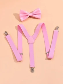 1 件男孩纯色学院风领结和 1 件吊带，适合日常装饰 - 淺粉色 - 查看 1