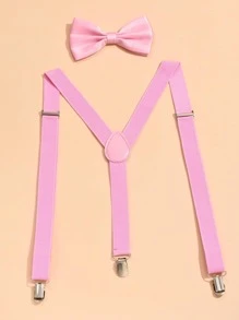 1 件男孩纯色学院风领结和 1 件吊带，适合日常装饰 - 淺粉色 - 查看 2