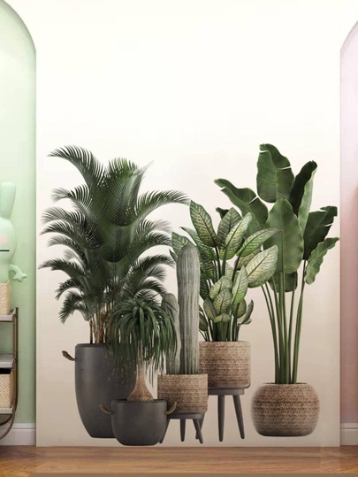 2pcs Fresh Tropical Potted Plant Wall Stickers For Bedroom, Living Room, Foyer, Home Wall Decor, Stickers, Wall Decal, Vinyl Decal For Home Decorations, Spring Decoration Items Refresh Your Home, Rama Decoration Stickers Gifts Birthday Graduation