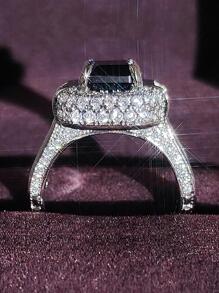 MOONSO 1入組奢華方晶鋯石方形裝飾戒指適合女士適用於禮品適合派對宴會婚禮 - 藍色 - 查看 3