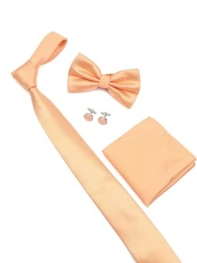 1 件套男士香檳色領帶套裝,包括領帶、領結、手帕、袖扣,適合商務、婚禮、派對服裝 - 香檳色 - 查看 1