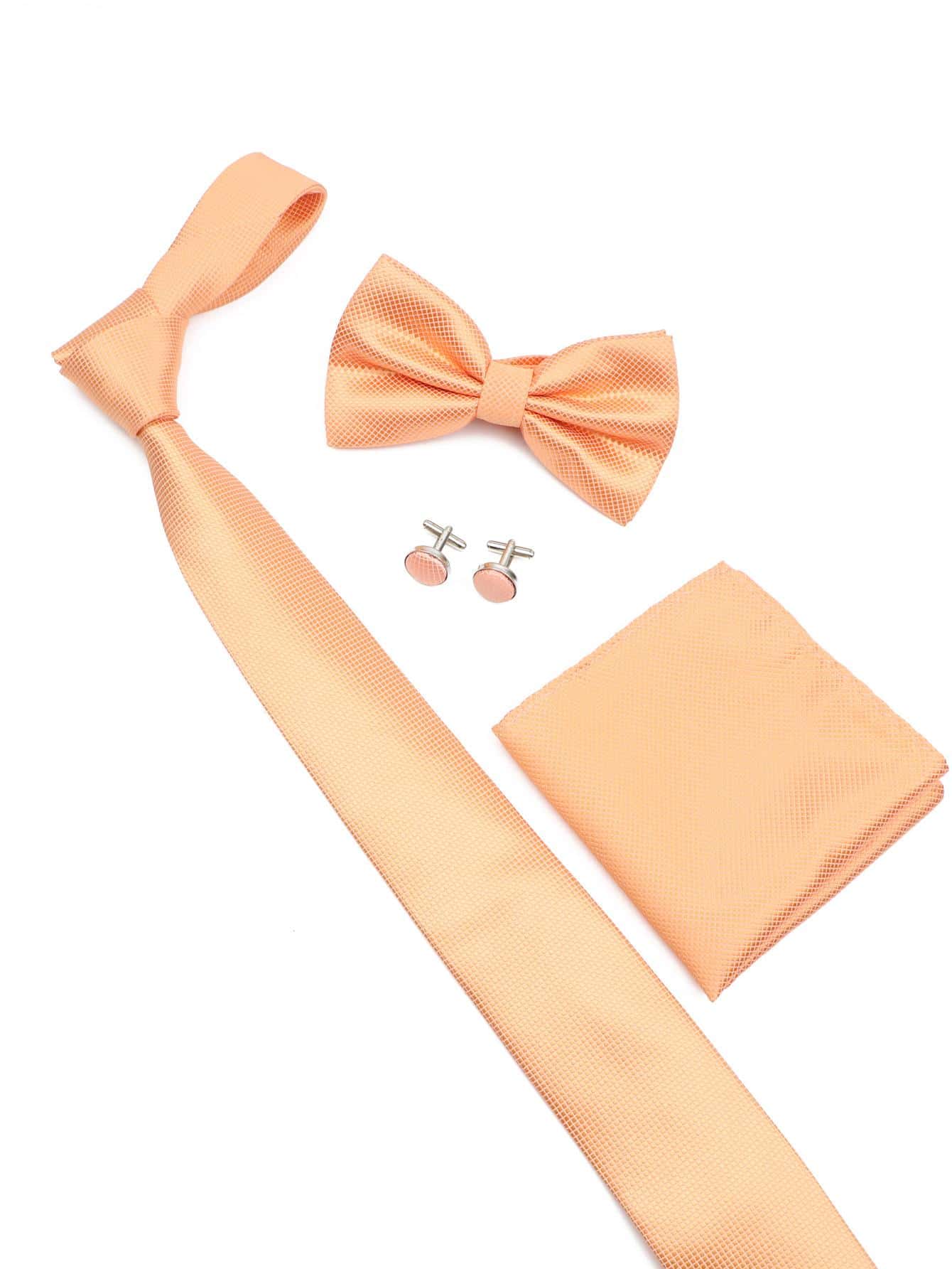 1 件套男士香檳色領帶套裝,包括領帶、領結、手帕、袖扣,適合商務、婚禮、派對服裝 - 香檳色 - 查看 1