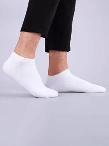 6雙男士素色極簡休閒短襪適用於四季 - 白色 - 查看 5