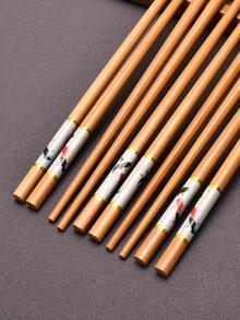 1 pieza Palillos de bambú, palillos con diseño de peces modernos para la vida diaria, regalo de Navidad - Caqui - Ver 3