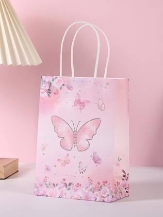 5/6件卡通小猫小狗蝴蝶牛皮纸袋手提袋购物包装袋派对印花礼品袋适合节日派对