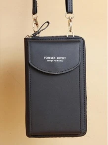 女士长款手提大容量手机拉链单肩斜挎包尺寸：18*11*4厘米轻便时尚白领上班族大学工作商务通勤办公室周年纪念生日礼物情人节礼物手机钱包手机袋 - 黑色 - 查看 6