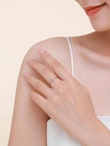 1pc Minimalist Design 925 Sterling Silver Geometric Artificial Zirconia Ring For Exquisite Women's Fashion Party Jewelry - Silver - View 3