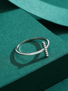 1pc Minimalist Design 925 Sterling Silver Geometric Artificial Zirconia Ring For Exquisite Women's Fashion Party Jewelry - Silver - View 4