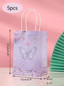 5/6件卡通小猫小狗蝴蝶牛皮纸袋手提袋购物包装袋派对印花礼品袋适合节日派对 - 紫色 - 查看 4