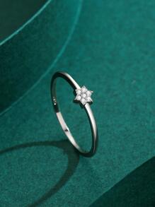 1枚优雅的925纯银梅花造型戒指，镶嵌人造锆石，适合女士结婚或订婚，精致珠宝 - 銀色 - 查看 3