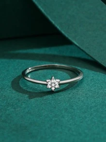 1枚优雅的925纯银梅花造型戒指，镶嵌人造锆石，适合女士结婚或订婚，精致珠宝 - 銀色 - 查看 4