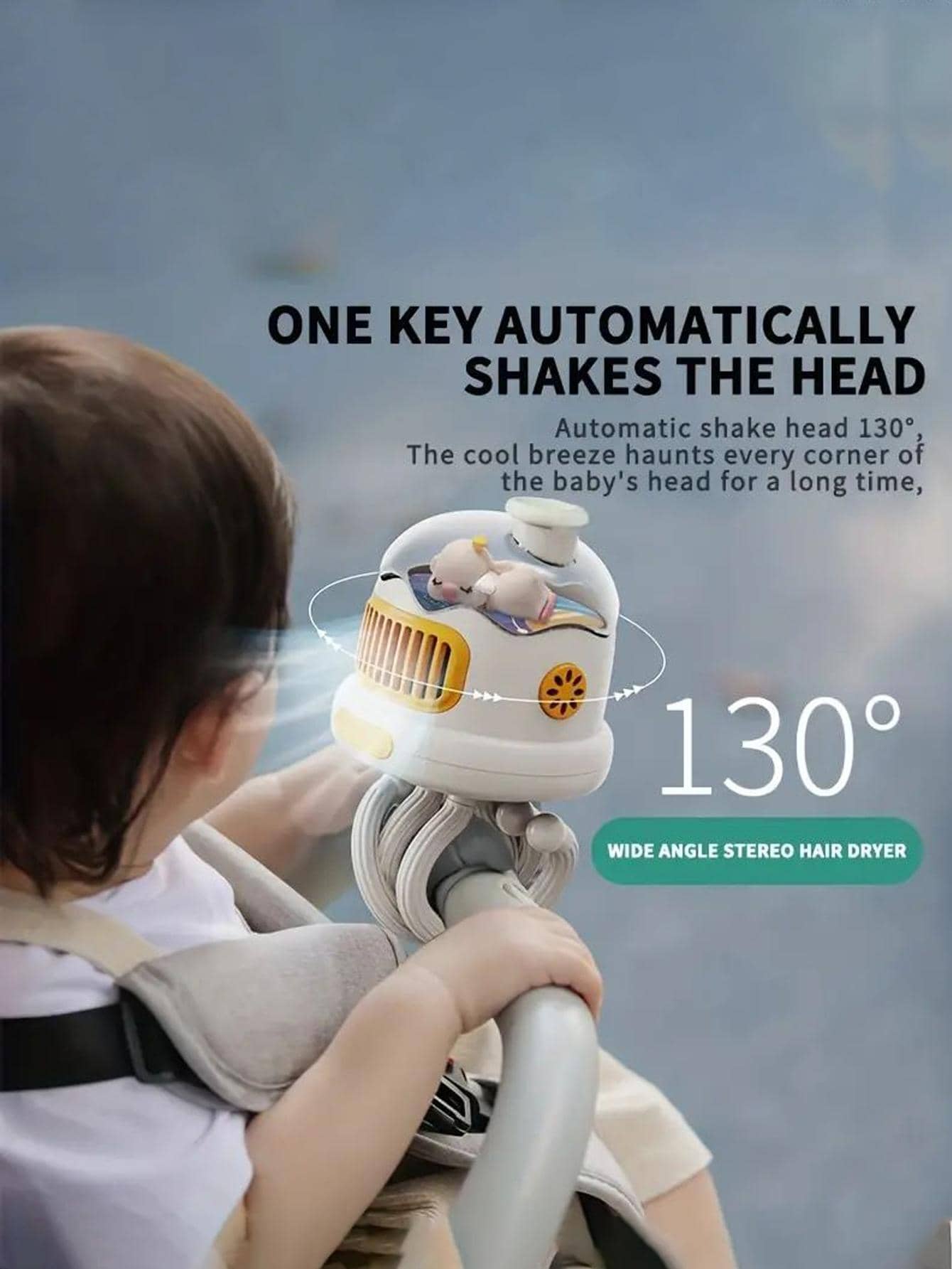 嬰兒風扇，帶靈活三腳架固定在嬰兒車上，4000mAh，帶驅蚊功能，帶照明，可用作小夜燈，迷你手持嬰兒車風扇，USB 或電池供電檯扇，可調 3 檔速度