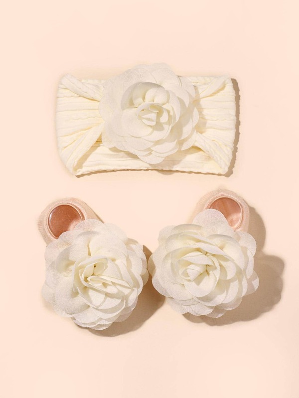 1 قطعة شريط للشعر مزين بأزهار خشنة وزوج جوارب حب للعيد