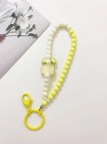 Flower & Bead Decor Keychain - Yellow - View 5