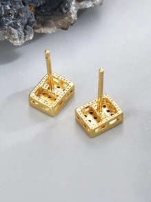 Charm-In 1 对简约方形锆石耳钉，镀金铜耳环镶嵌璀璨锆石，时尚珠宝，送给女朋友的礼物，纪念品 - 金黃色 - 查看 5