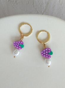 1對迷人葡萄和珍珠耳墜適合女士適用於日常首飾配件 - 紫色 - 查看 6